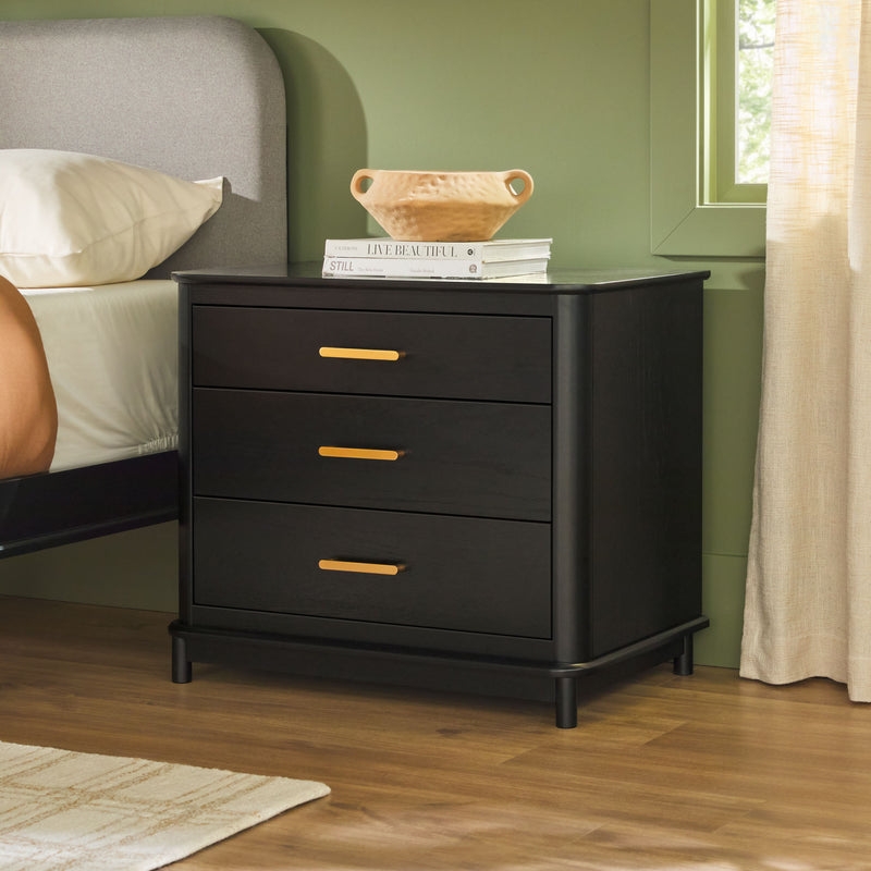 Contemporary Solid Wood 3-Drawer Nightstand with Ultra-Easy Drawer Assembly - Black - Image 0