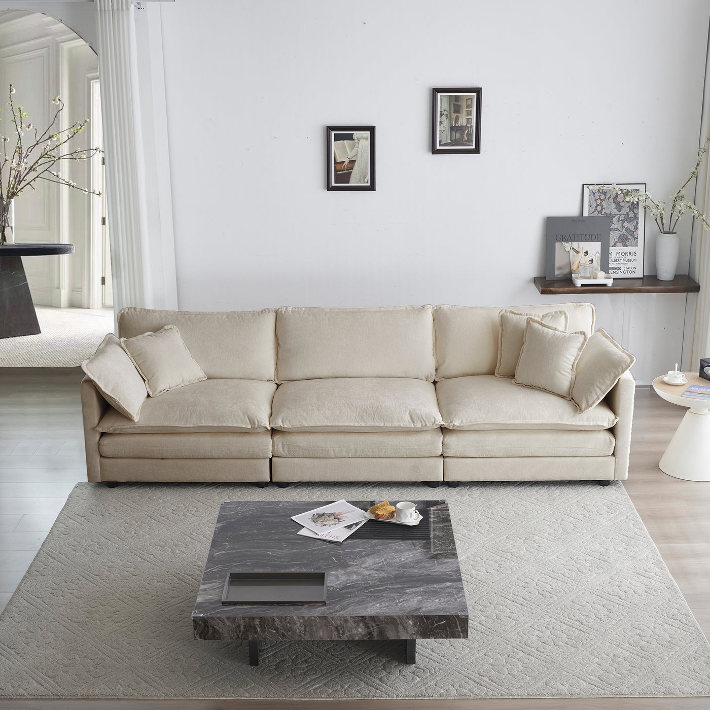 Contour & Co. | Modern 3-Seater Sofa with Pillows Beige Chenille - Image 0