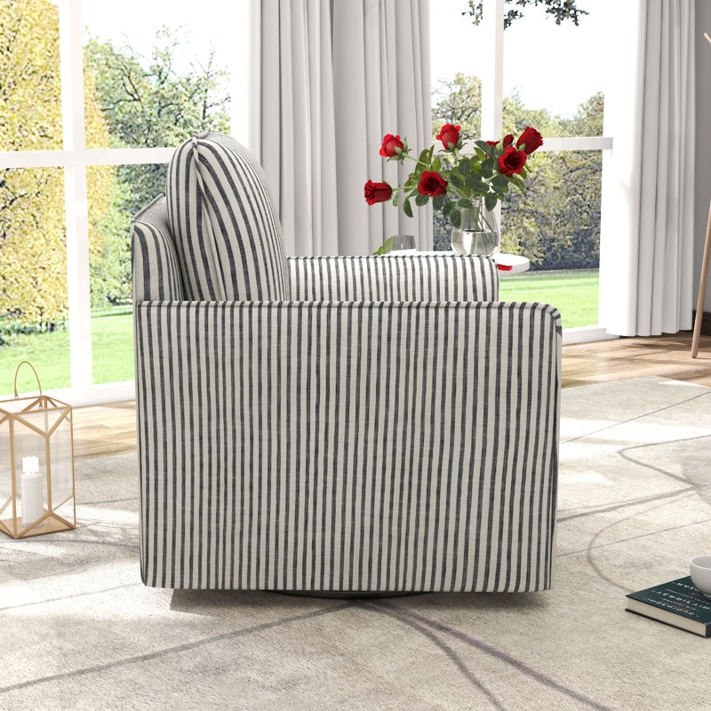 Romines 29.7" W Modern Soft Stripe Upholstered Swivel Barrel Chair with Removable Cushion Set of 2 - Image 2
