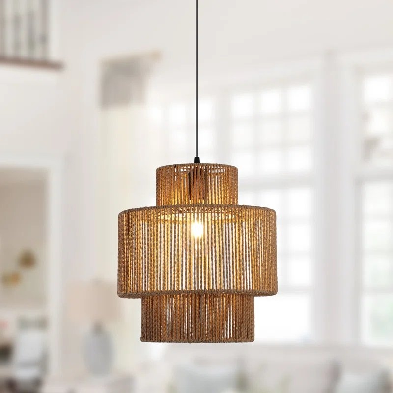 Highwoods 1 - Light Farmhouse Bohemian Woven Raffia Pendant - Image 0