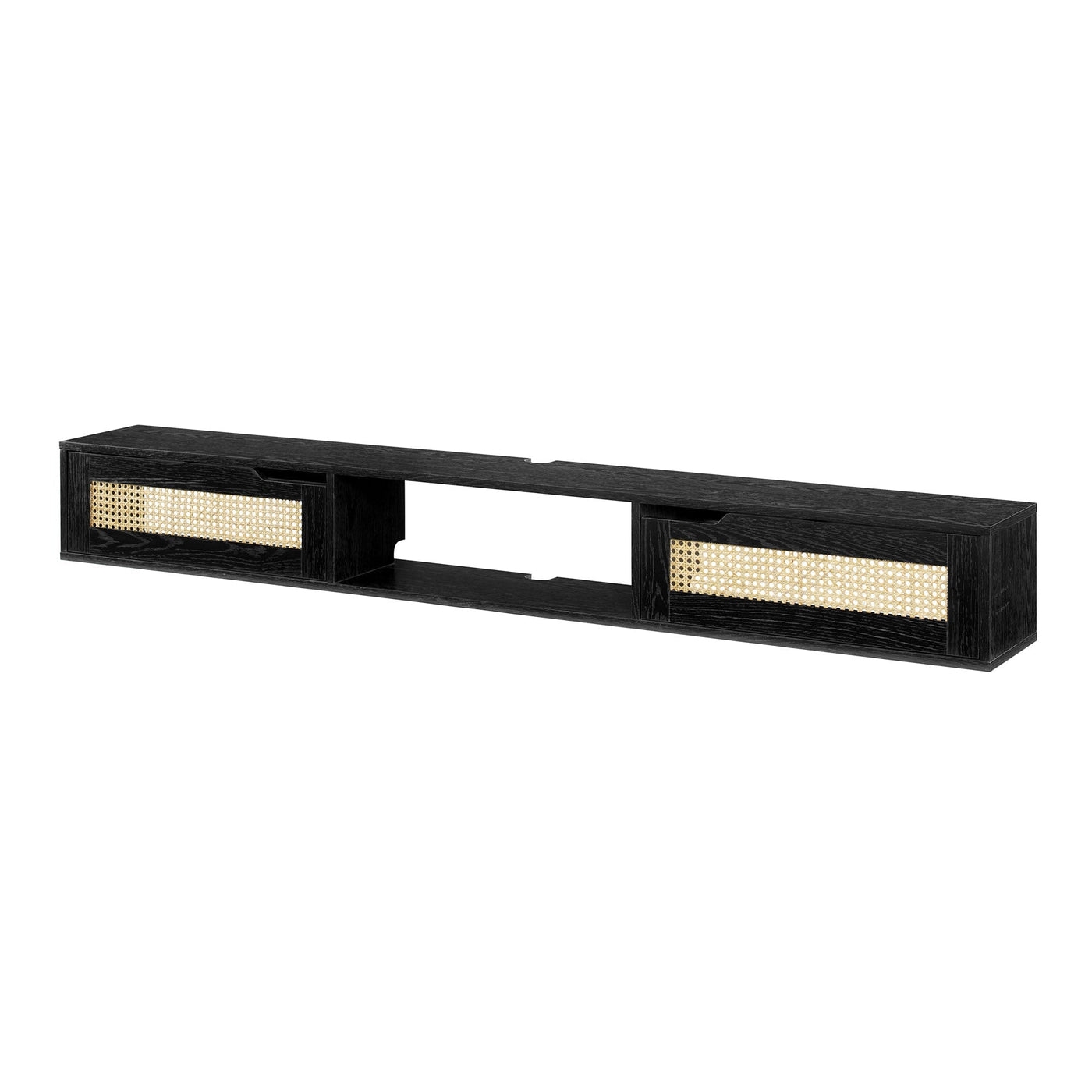 70" Floating TV Stand with Rattan Doors - Black - Image 3