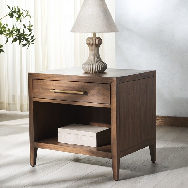 Ariella 1 Drawer Wood Nightstand - Brown - Safavieh Couture - Image 1