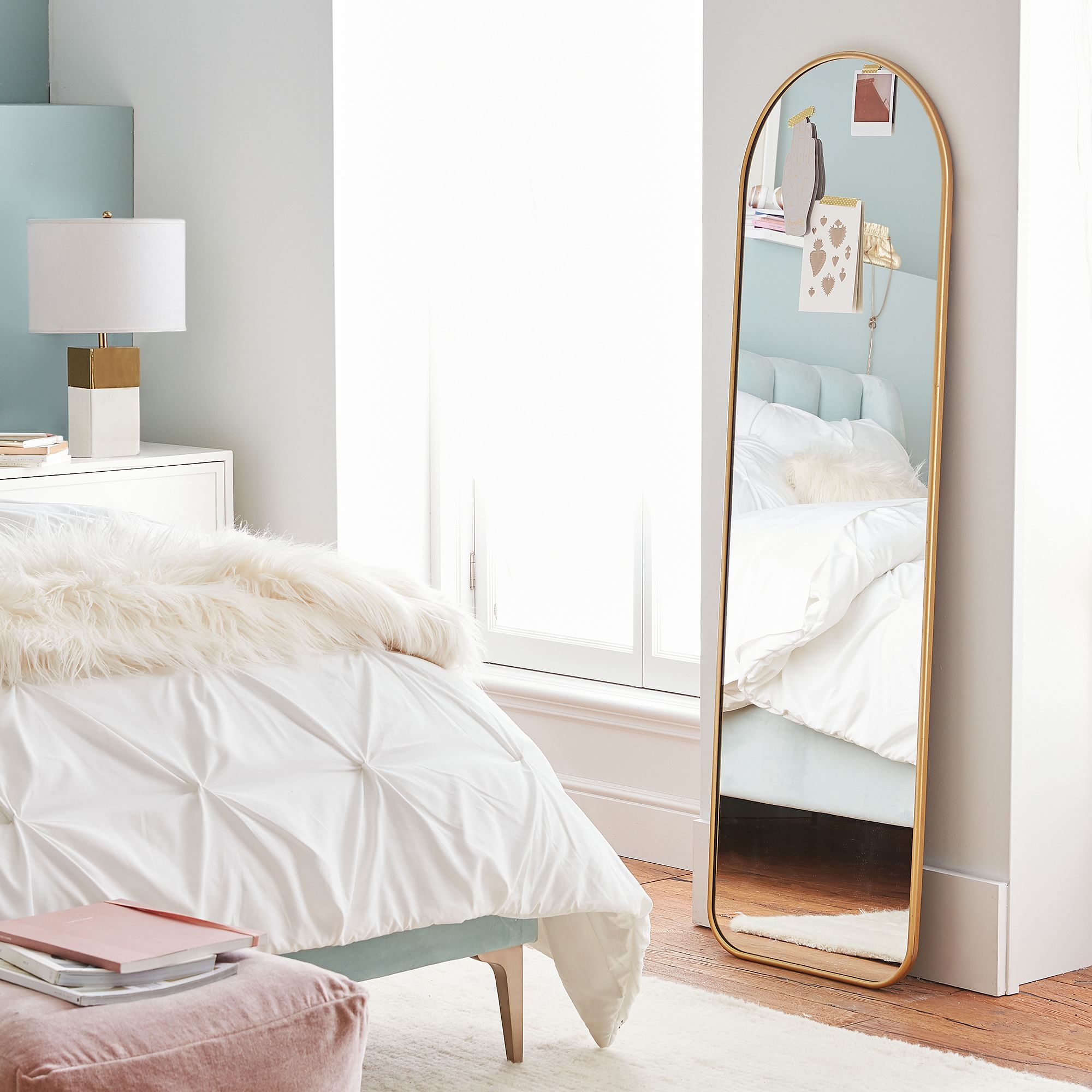 Metal Framed Full Length Mirror, Rounded Square, Tuscan Gold - Image 2