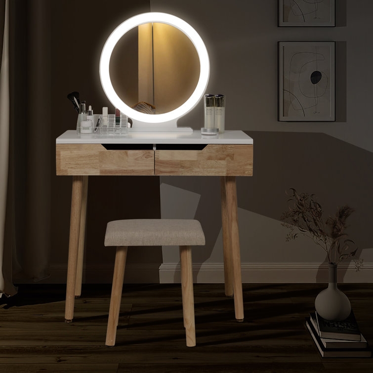 Rowell Vanity Table Set with 3 Modes Adjustable Brightness Mirror and Free Make-up Organizer - Image 2