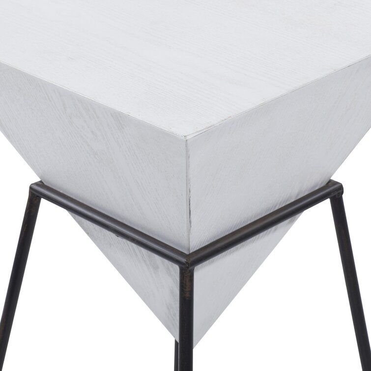 White Metal And Wood Modern Accent Table, 24X14x14 - Image 1