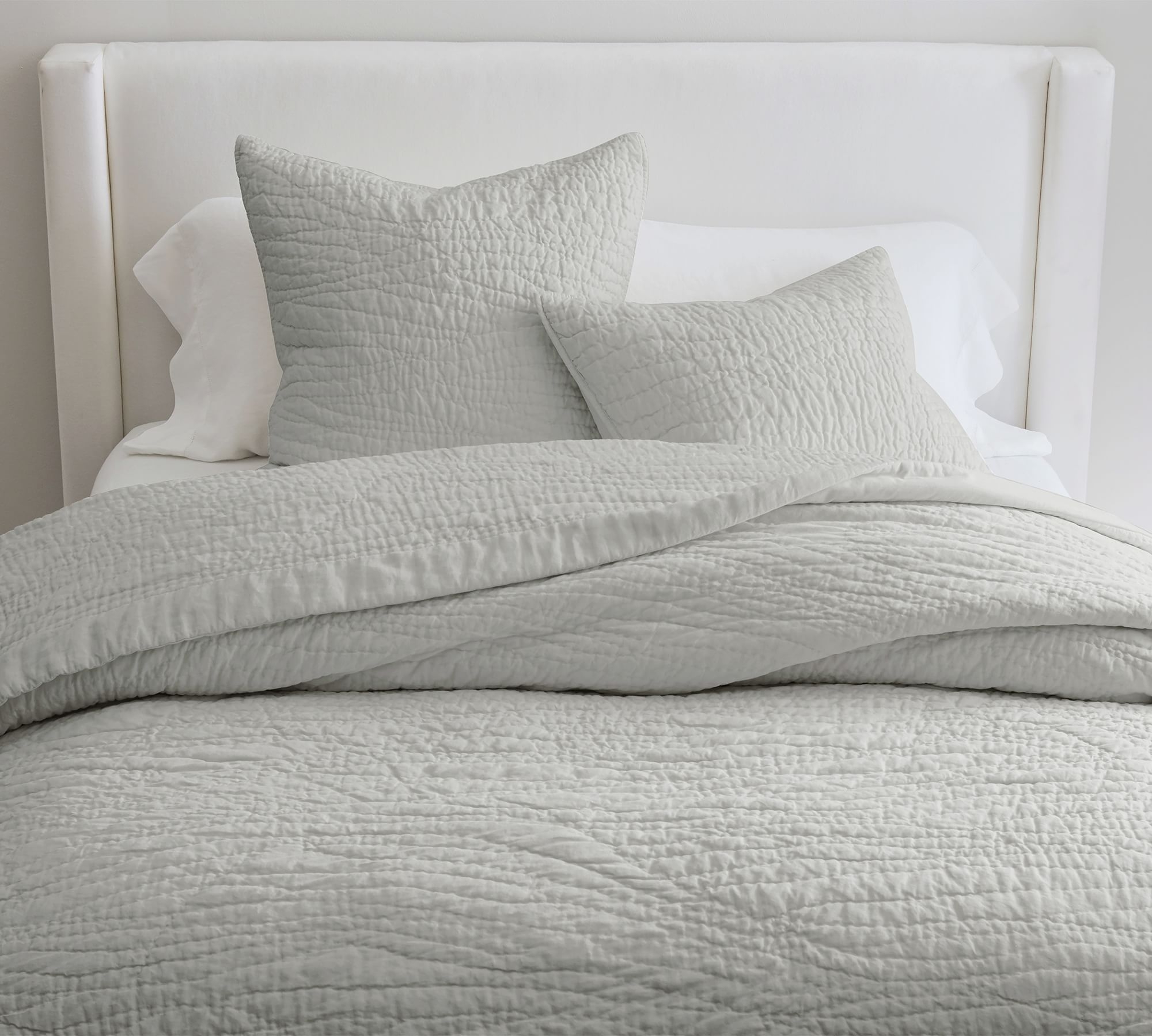 Belgian Flax Linen Handcrafted Quilt, Full/Queen, Soft Gray - Image 0