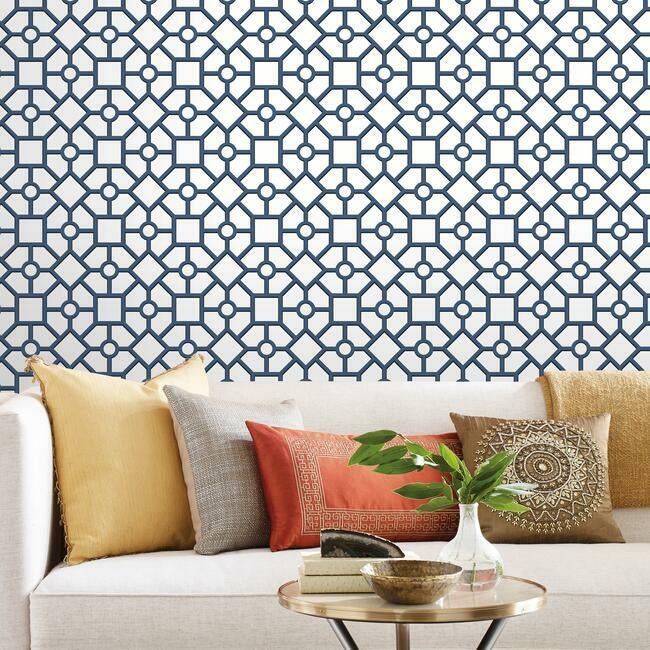 Hedgerow Trellis Premium Peel and Stick Wallpaper / Navy and Blue - Image 0