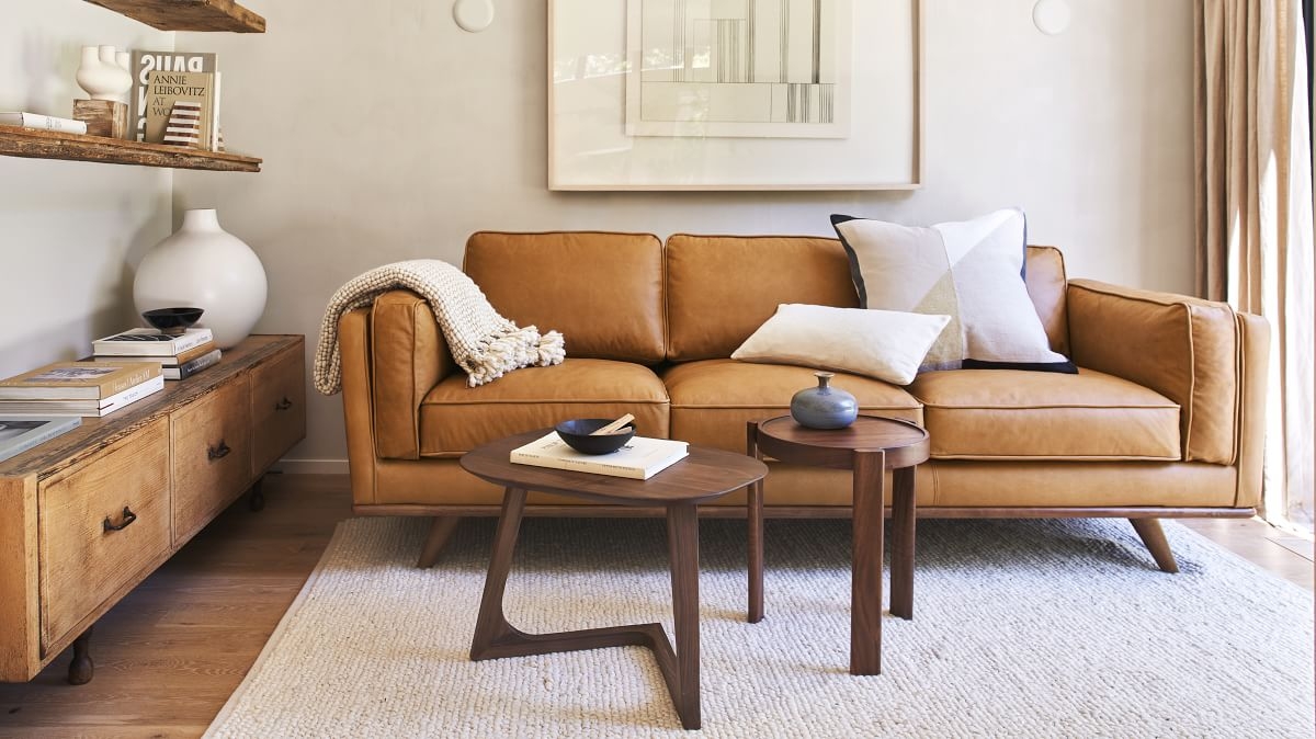 Zander 90" Sofa, Outback Leather, Tan, Almond - Image 0