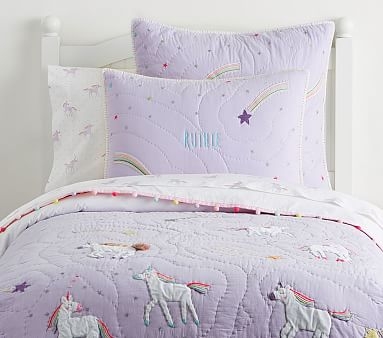 Rainbow Unicorn Quilt, Twin Bedding Set, Lavender - Image 0
