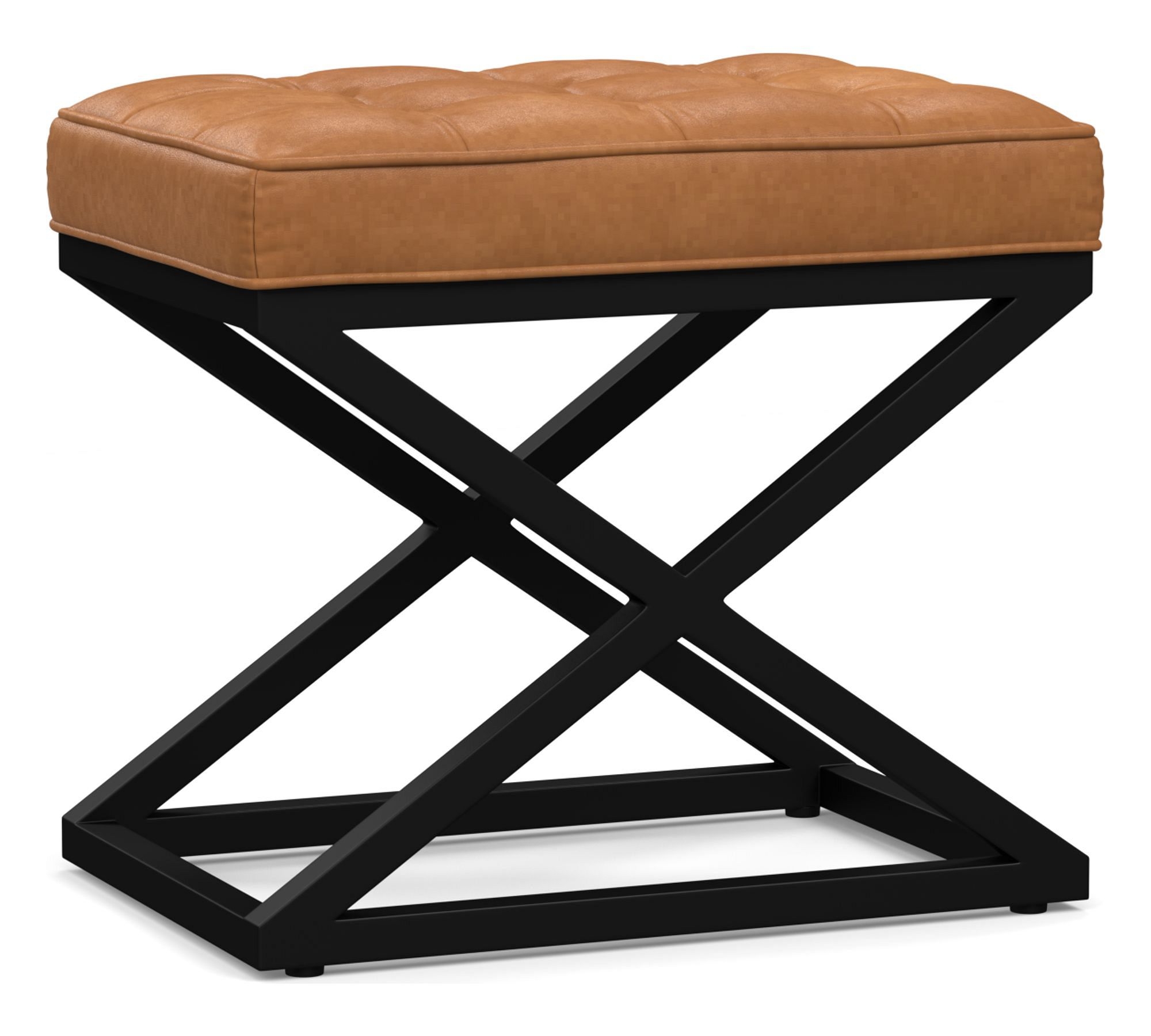 Kirkham Tufted Leather Stool, Rustic Brown Base, Churchfield Camel - Image 0