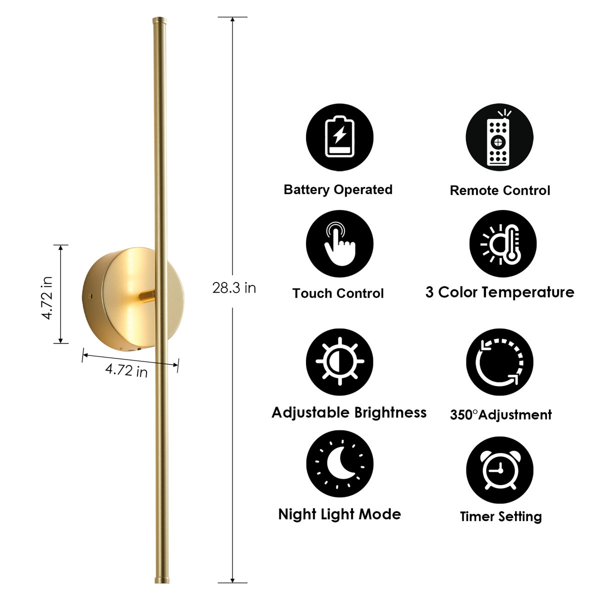 Battery Operated Wall Sconces With Remote Control, Led Wall Sconce With 350 Degree Rotation (Set of 2) - Image 2