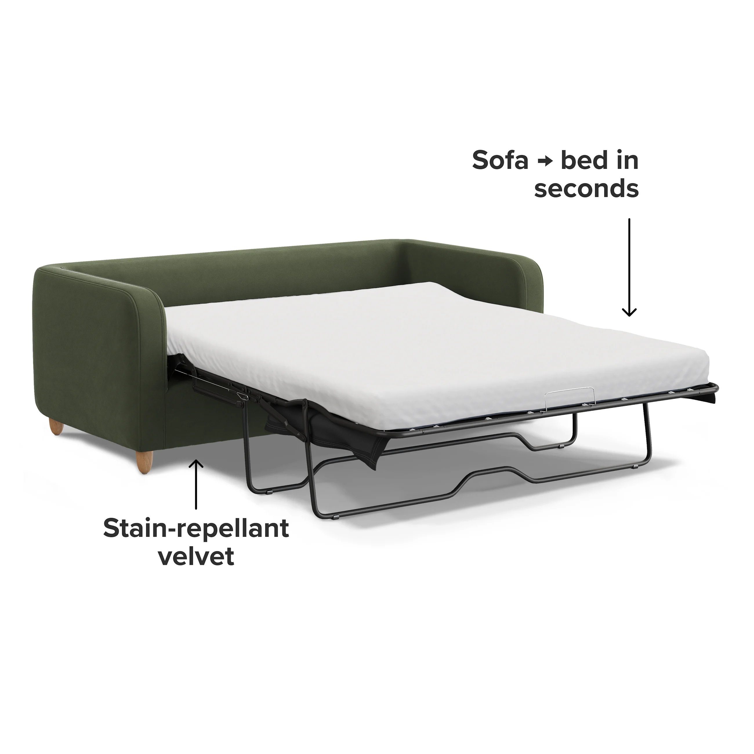 Vati 80" Velvet Sofa Bed - Natural Oak and Hale Fir Green - Image 5
