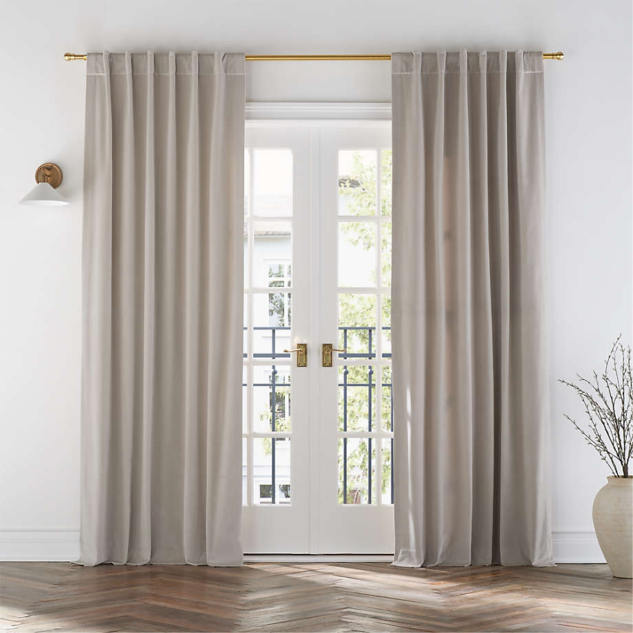 Warm Beige Cotton Velvet Window Curtain Panel with Lining 48"x144" - Image 0