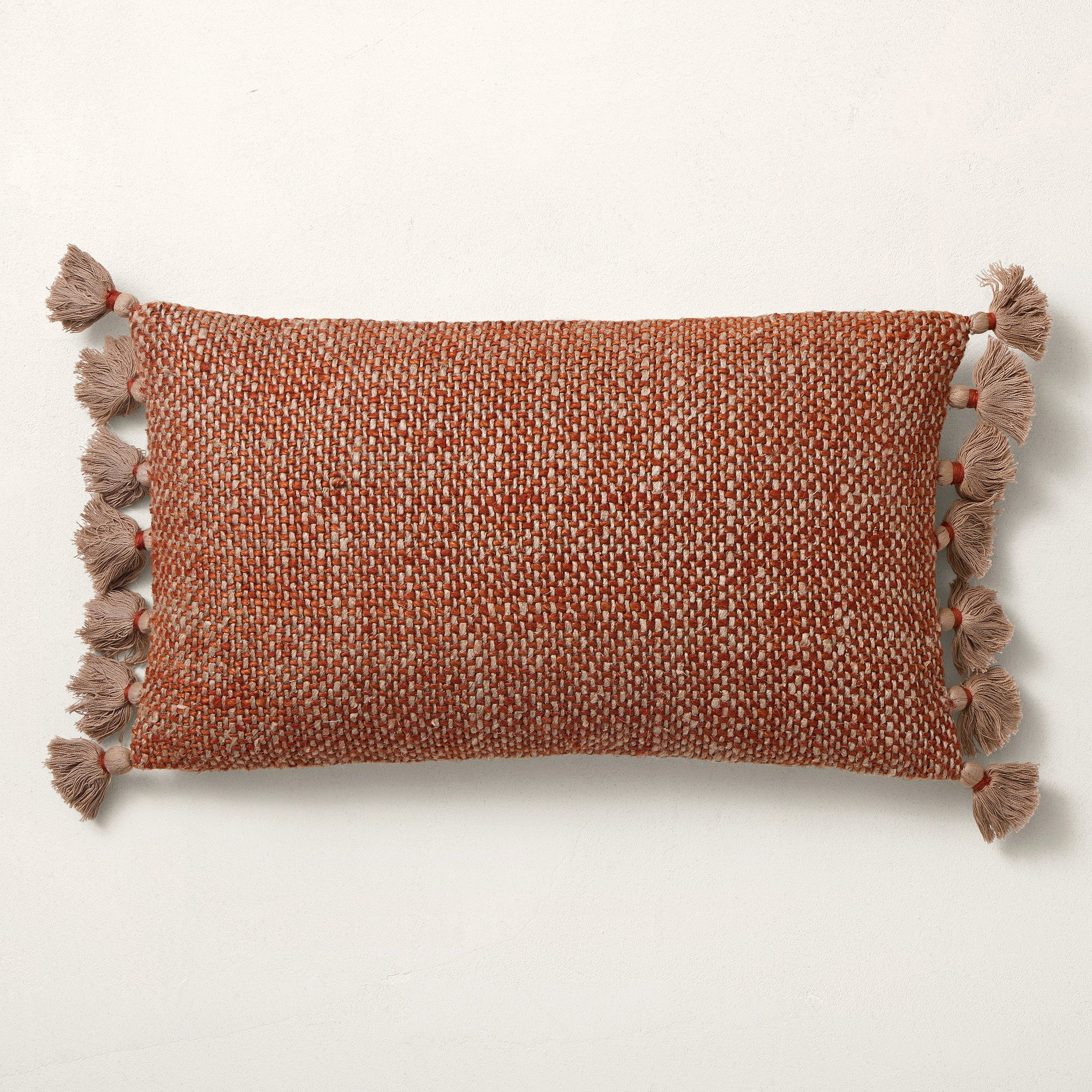 Two Tone Chunky Linen Tassels Pillow Cover, 12"x21", Copper - Image 4