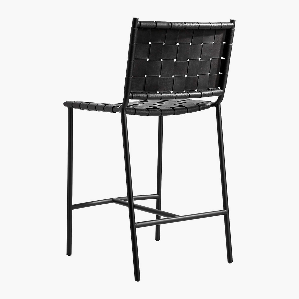 Woven Black Leather Counter Stool - Image 4