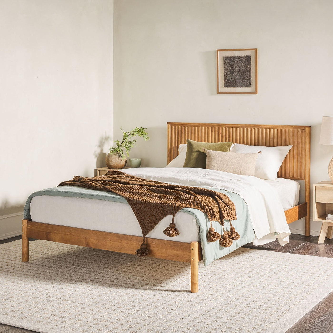 Paris Contemporary Reeded Headboard Solid Wood Bed - Image 0