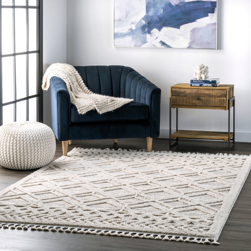 Ansley Shaggy Lattice Tassel Area Rug - Image 0