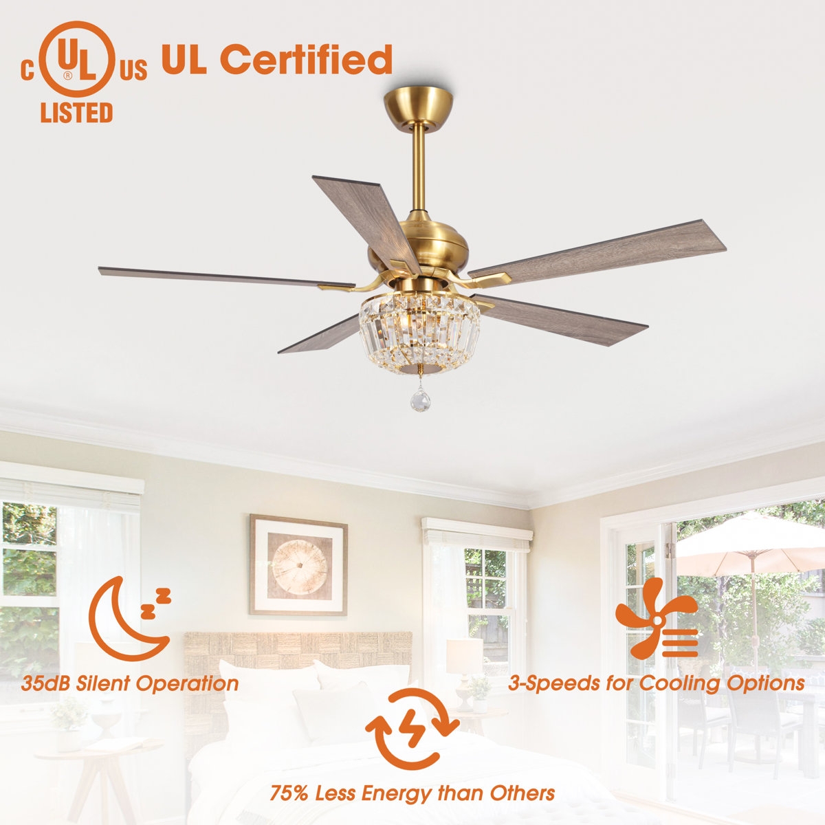52'' Winne 5 - Blade Crystal Ceiling Fan with Remote Control and Light Kit Included - Image 1