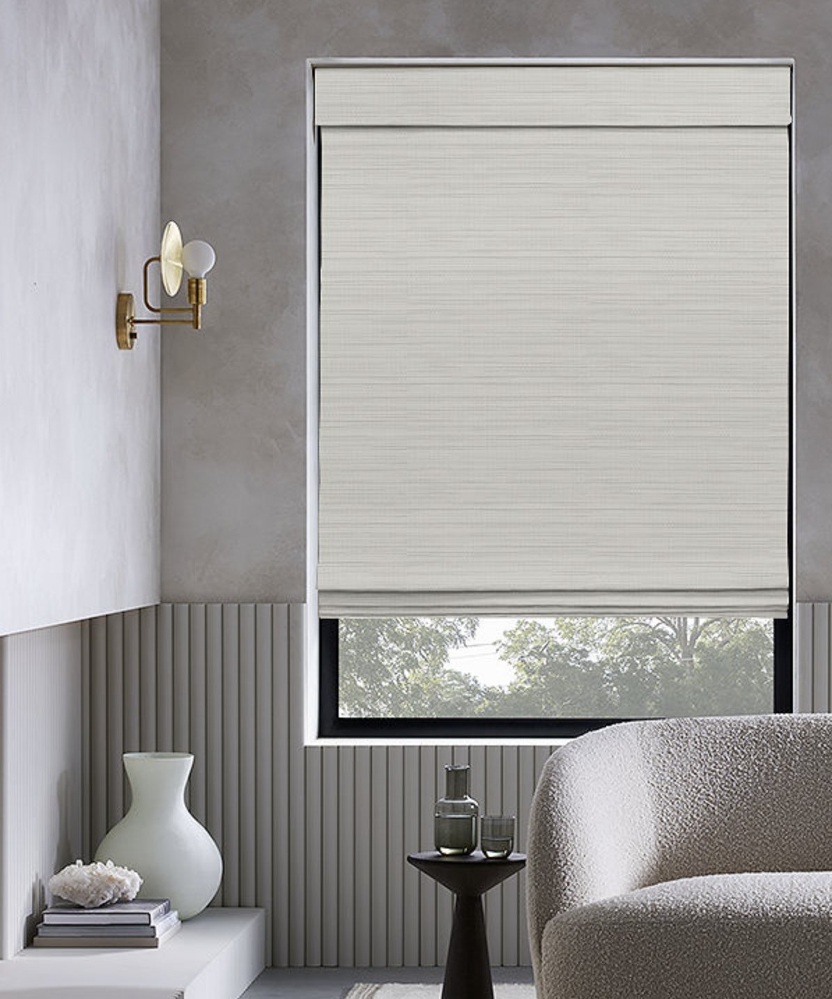 Standard Woven Wood Shade, snow, blackout - Image 0