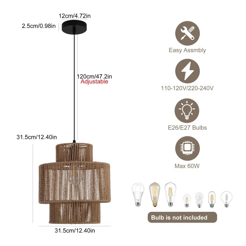 Highwoods 1 - Light Farmhouse Bohemian Woven Raffia Pendant - Image 3