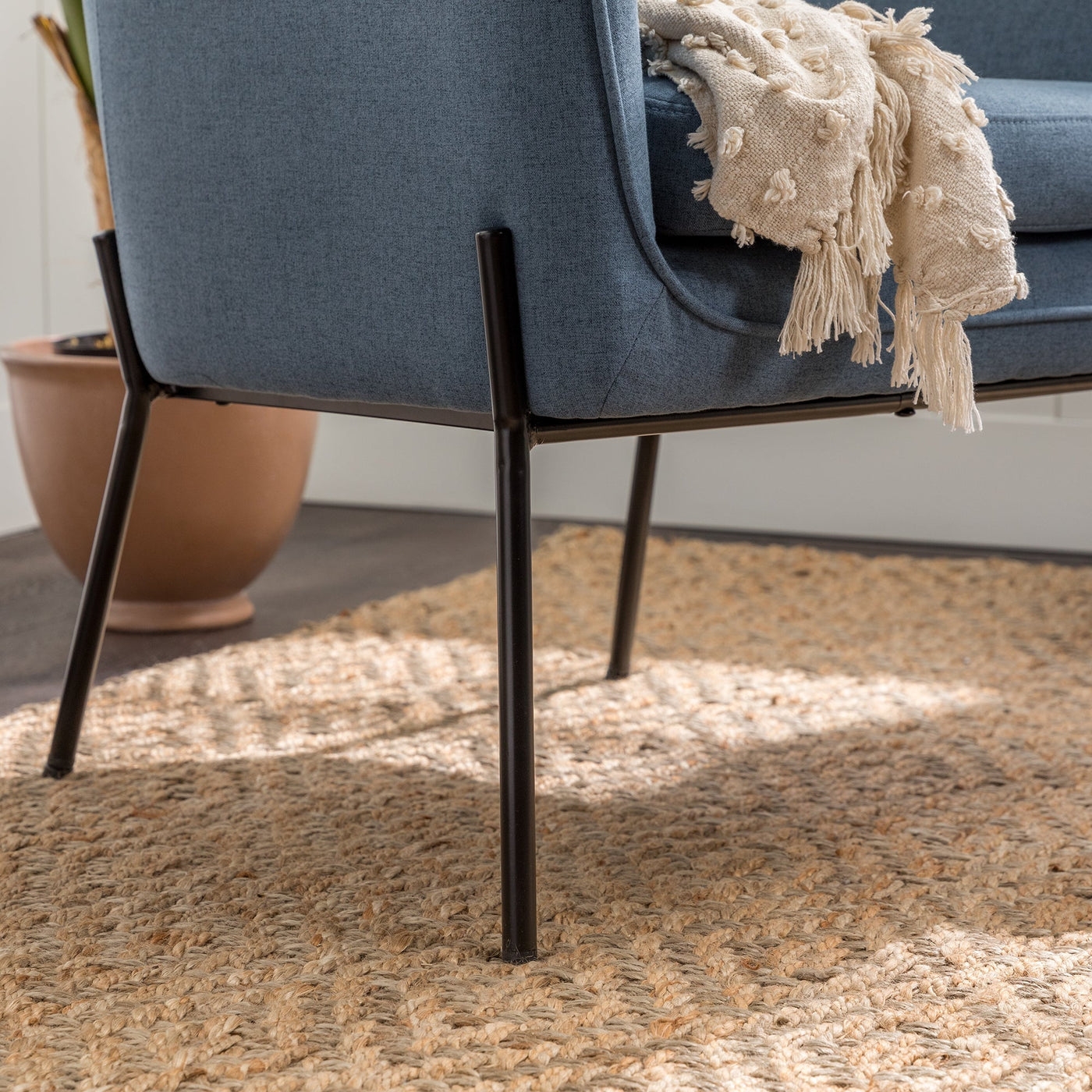 Modern Upholstered Fabric Accent Chair - Denim - Image 4