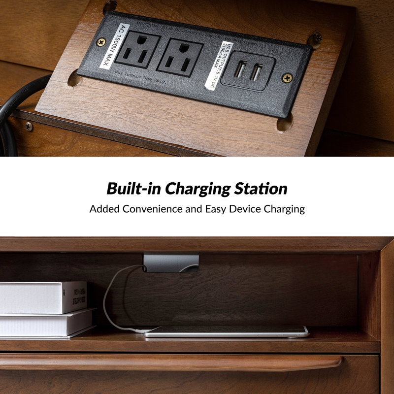 Aviannah Midcentury Modern 2 - Drawer Nightstand with Built-In Charging Station (Set of 2) - Image 3