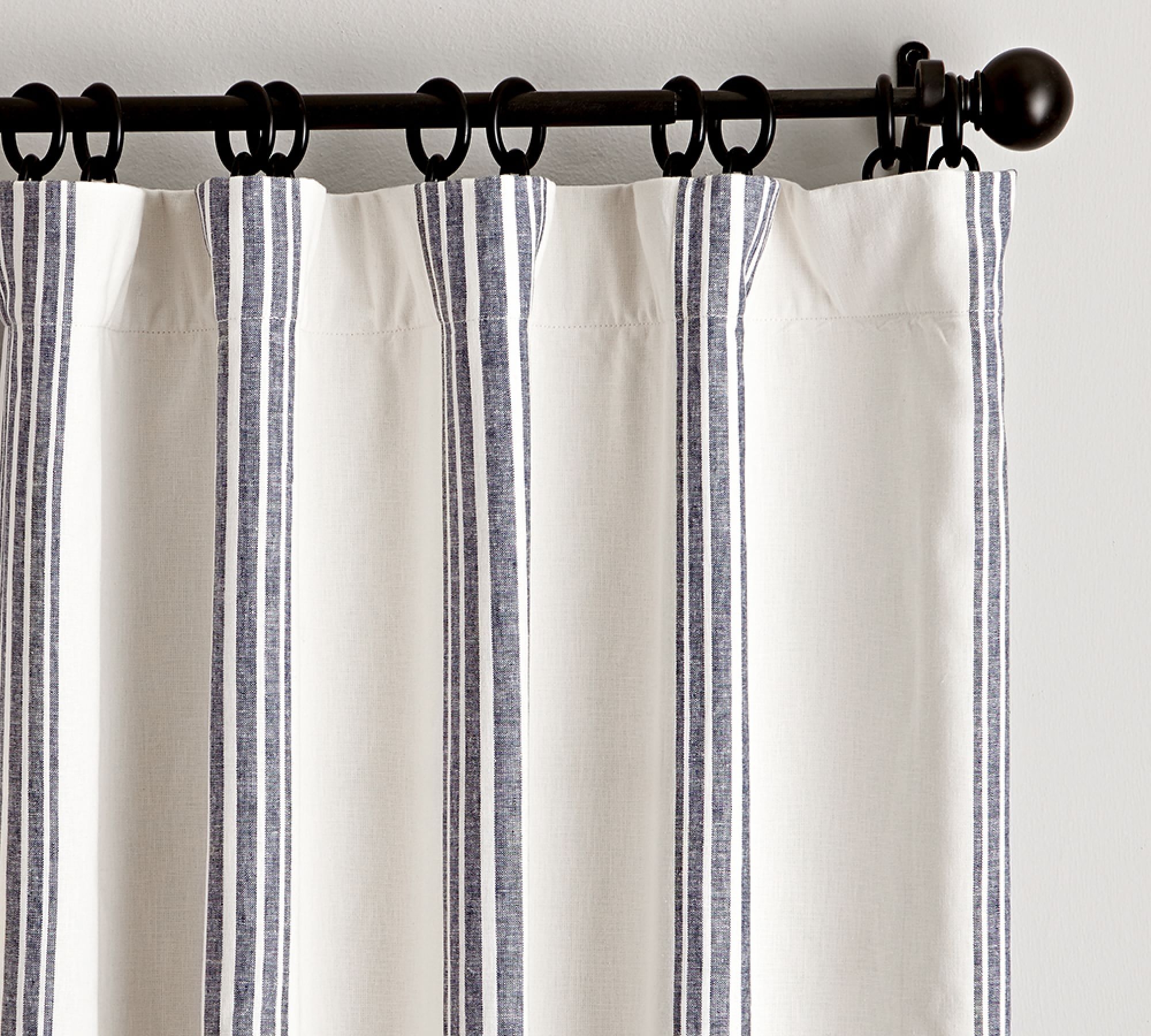 Riviera Striped Linen/Cotton Curtain, 50 x 96", Navy - Image 1