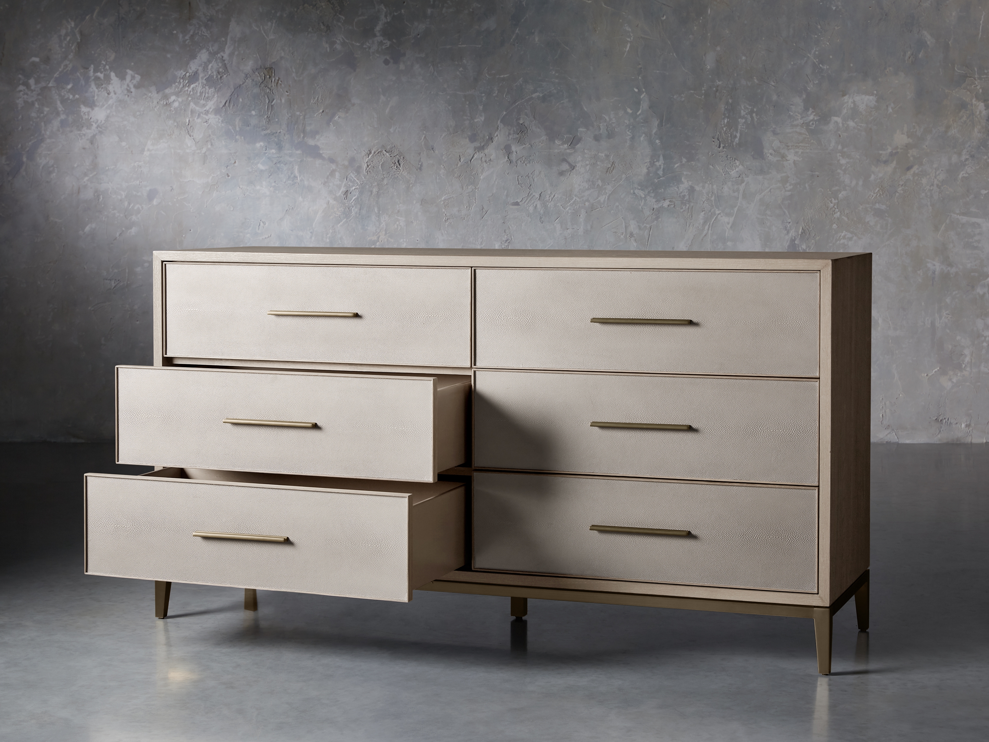 Malone Six-Drawer Dresser in Shagreen Natural  Bone - Image 1