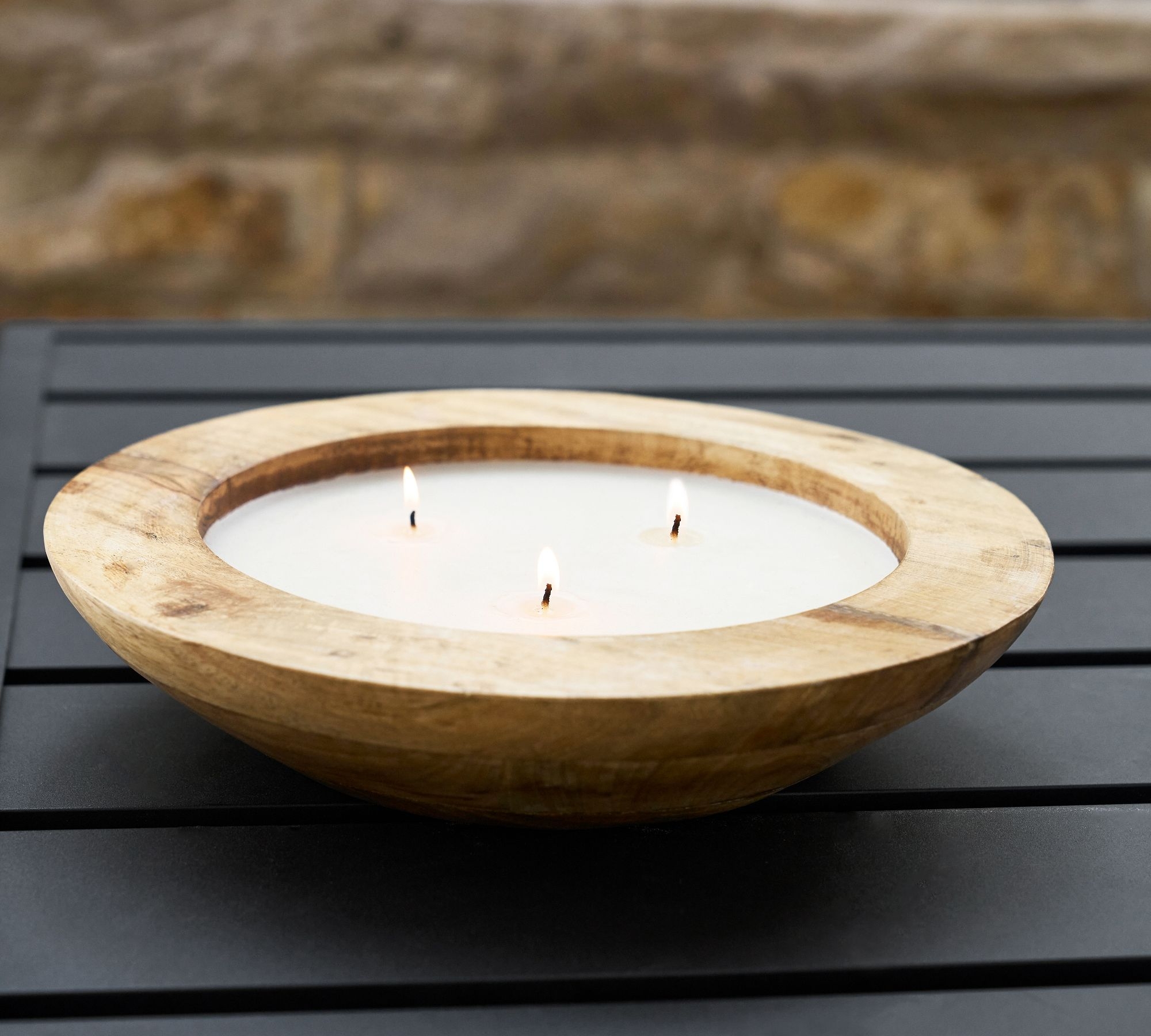 Wooden Bowl Scented Candle - Fig & Sandalwood, Brown - Image 1