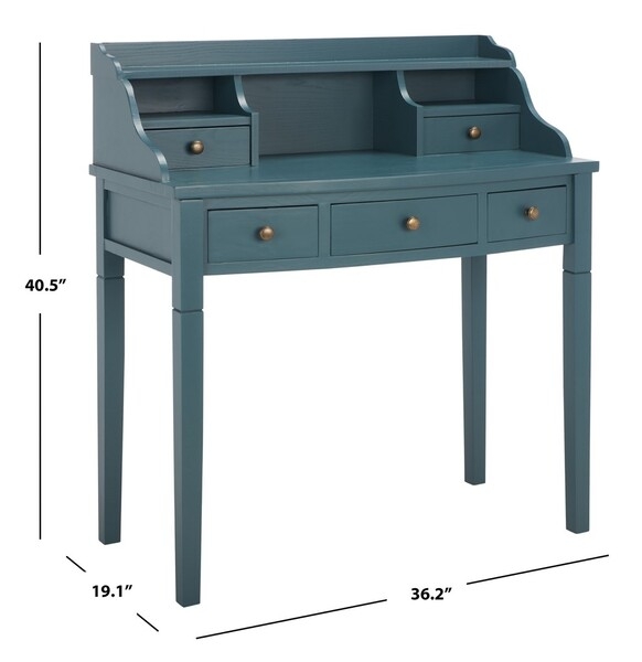 Landon 5 Drawer Writing Desk - Slate Teal - Safavieh - Image 3