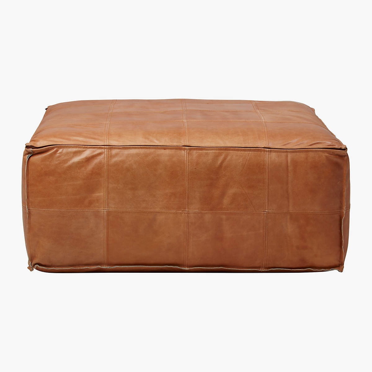 Large Brown Leather Ottoman Pouf - Image 0