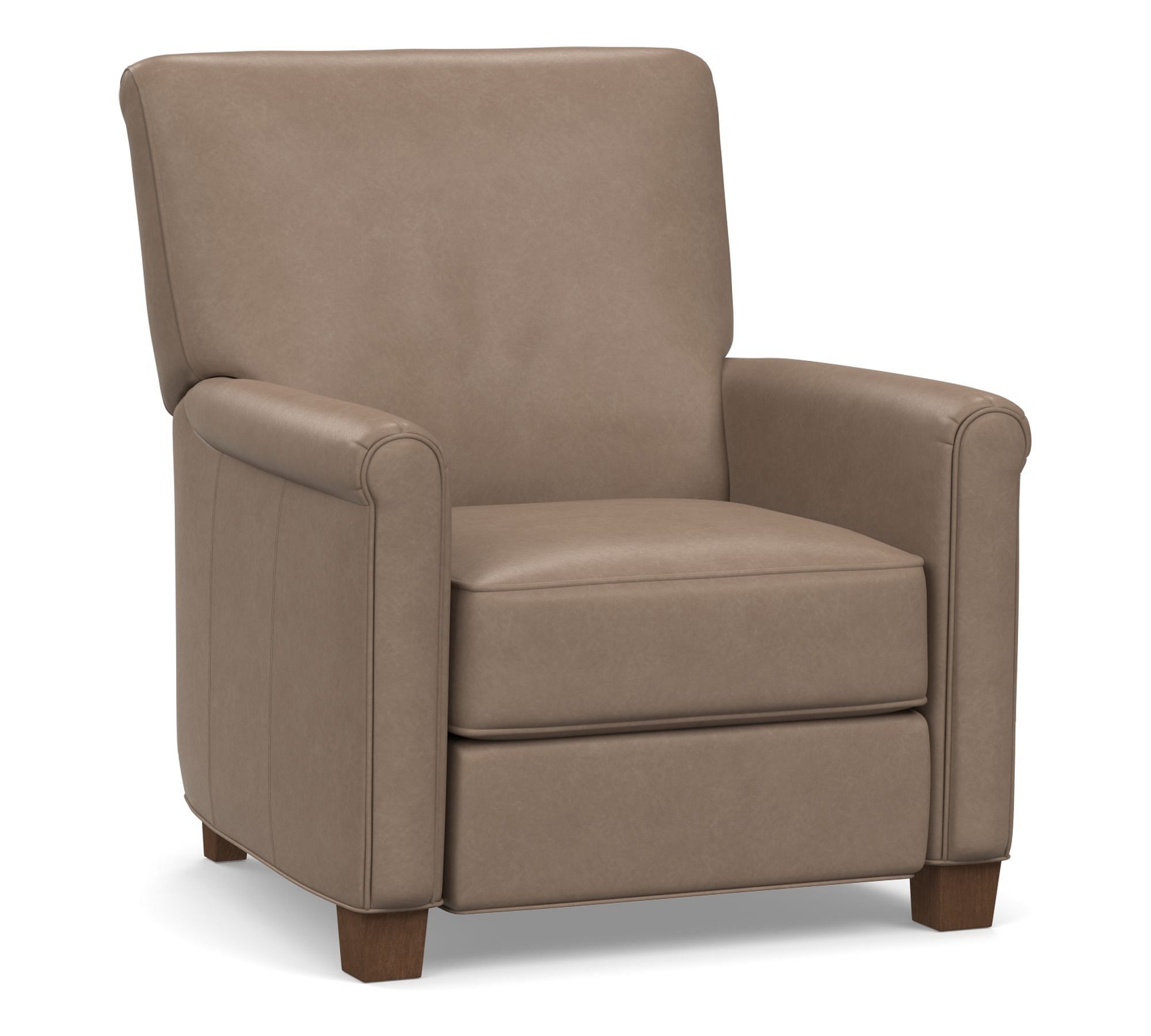 Irving Roll Arm Leather Power Recliner without Nailheads, Polyester Wrapped Cushions, Legacy Taupe - Image 0