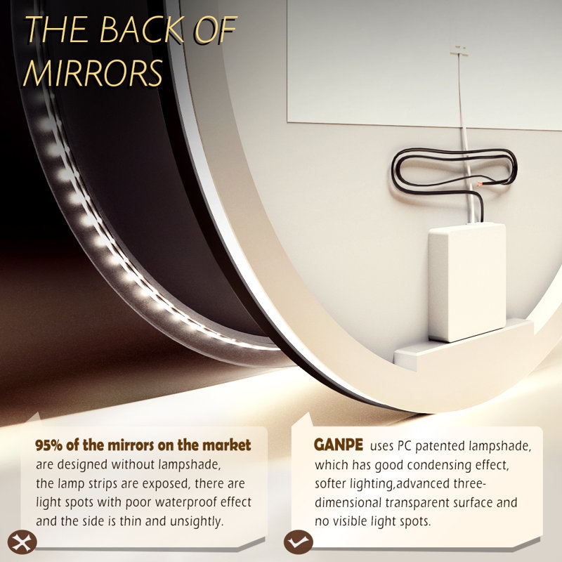 Balig Round Black Illuminated Dimmable LED Anti Fog Mirror Bathroom Vanity Mirror with Motion Sensing - Image 6