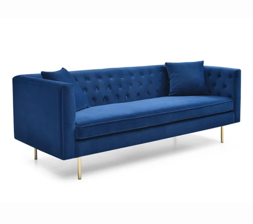 Dario 79" Velvet Rolled Arm Chesterfield Sofa with Reversible Cushions - Image 3