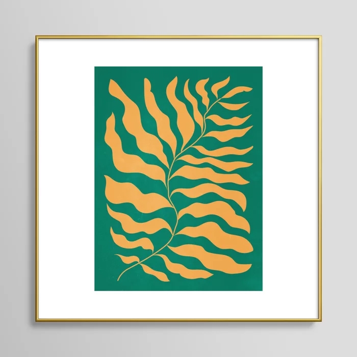 JAZZ FERNS 02 | Tropical Green & Casablanca Matisse Edition Framed Art Print_ Medium(Gallery) 20" x 20"_Frame Gold metal - Image 0