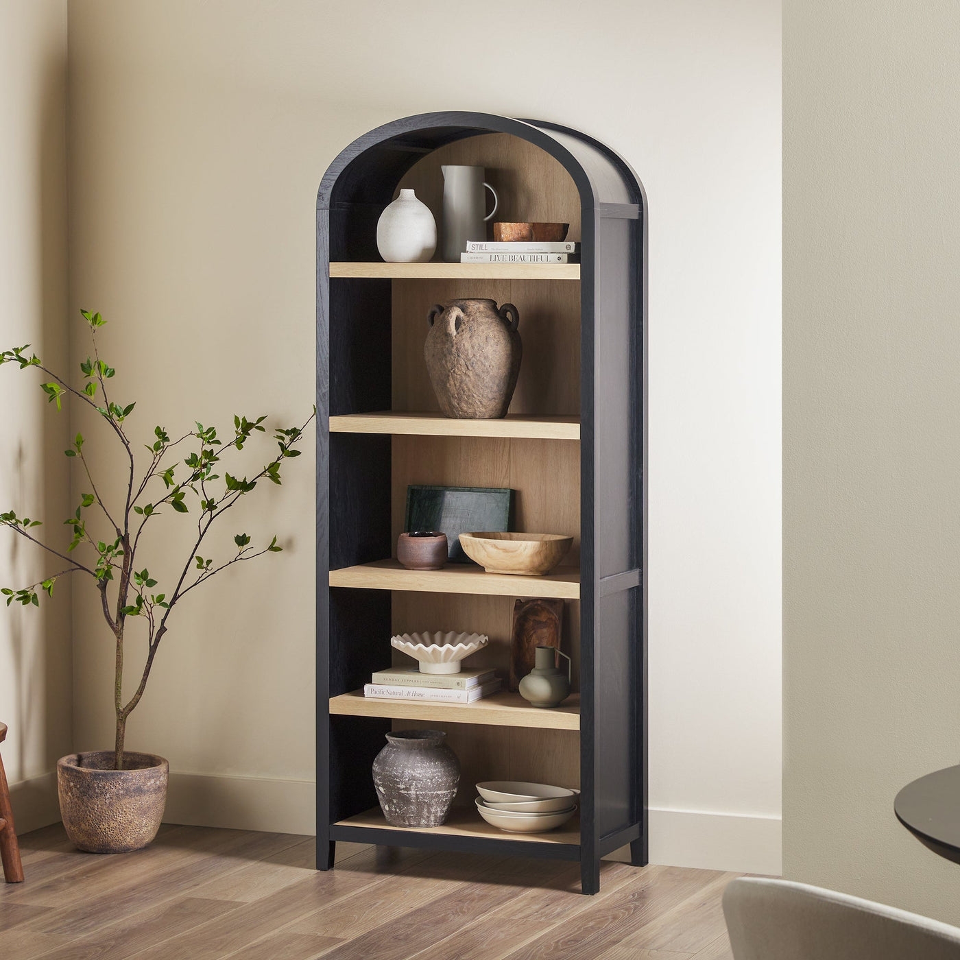 Chantelle Modern Arched Bookshelf with Open Shelves - Image 1