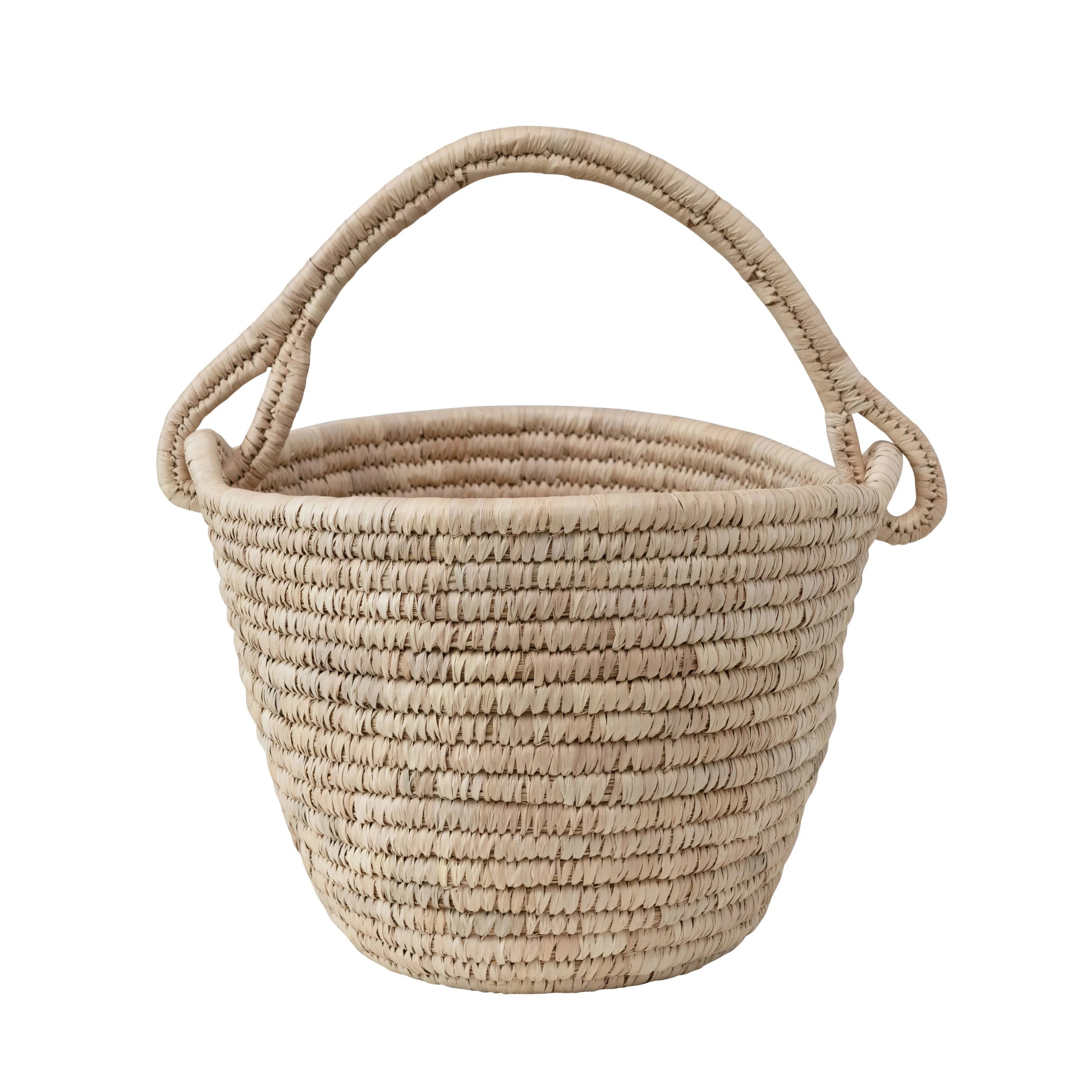 Hand-Woven Grass and Date Leaf Basket with Handle - Image 3