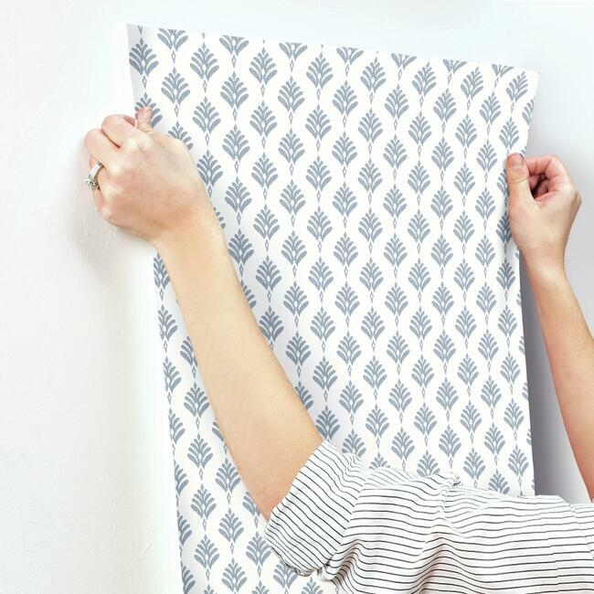 French Scallop Wallpaper, Chambray - Image 3