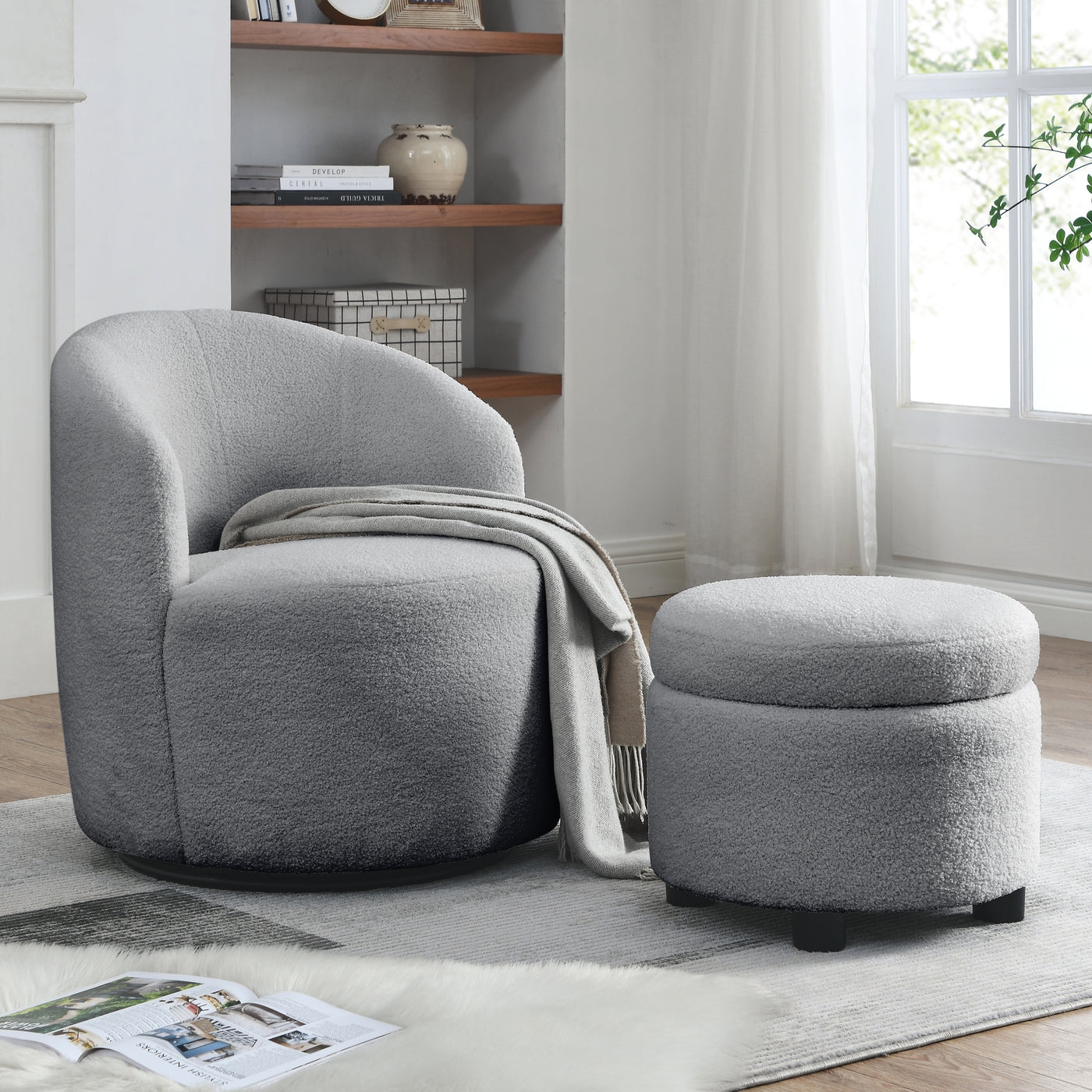 Contour & Co. | Swivel Barrel Accent Chair with Ottoman - Image 0