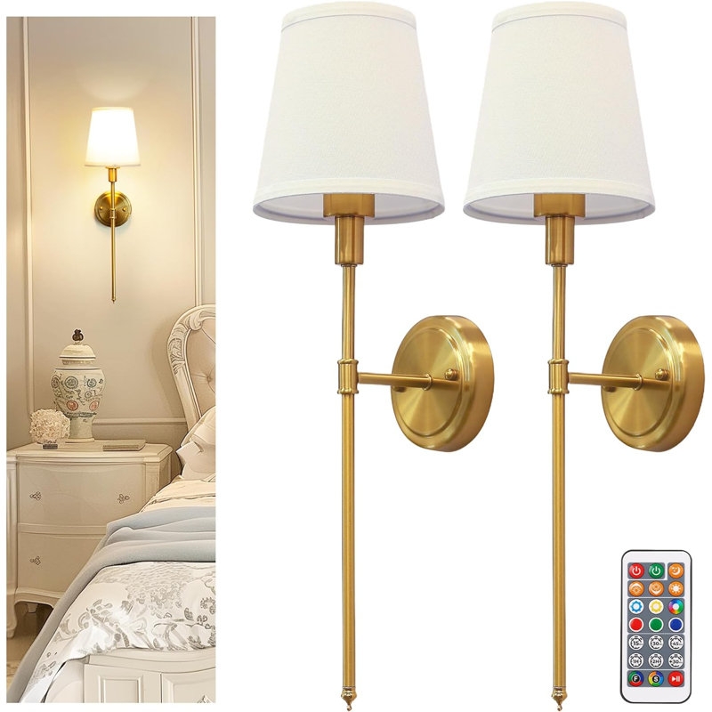 Battery Operated Wall Sconce Set of Two, Wall Sconces with Dimmable and Adjustable Bulb - Image 0