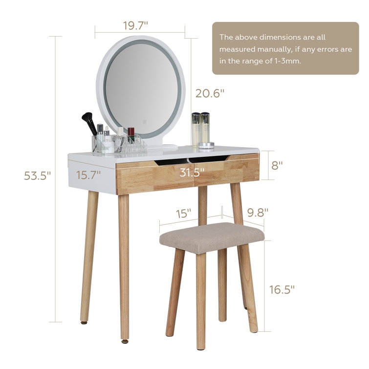 Rowell Vanity Table Set with 3 Modes Adjustable Brightness Mirror and Free Make-up Organizer - Image 8