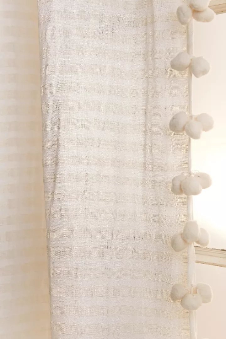 Pom Tassel Curtain - Cream - 96"x50" - Image 1