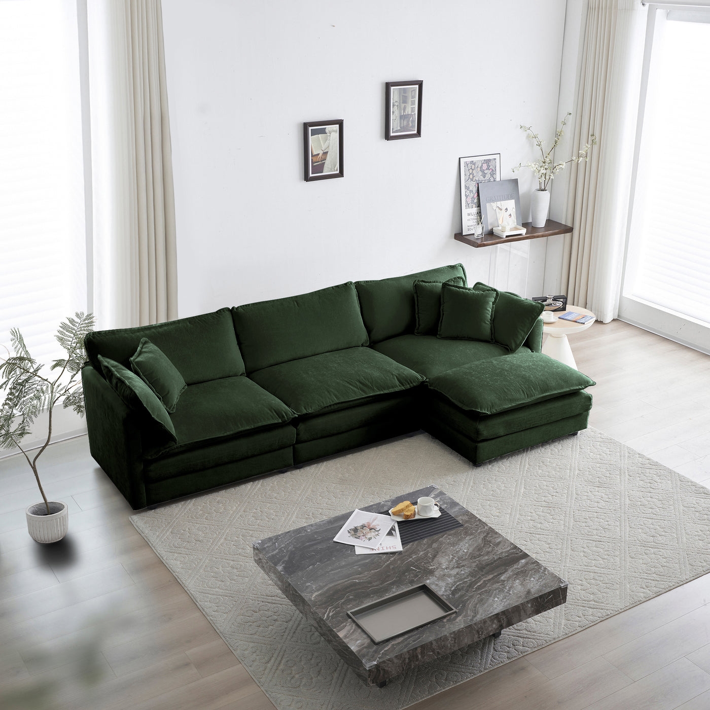 Chenille Modular Cloud Couch with L-Shaped Sectional and Ottoman - Image 1