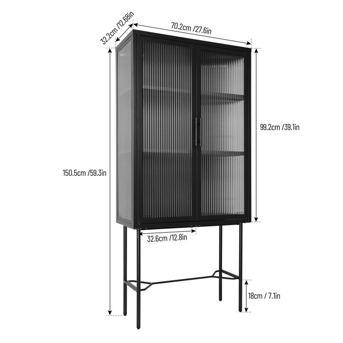 Mussab Metal Floor Cabinet with 2 Tempered Glass Doors, Dust-free Tall Storage Cabinet with 3 Layer Shelf - Image 3