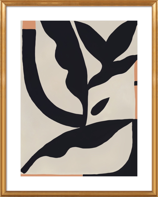 Bird & Banana Leaves, 28"x36", Gold Leaf Wood, frame, with Matte - Image 0