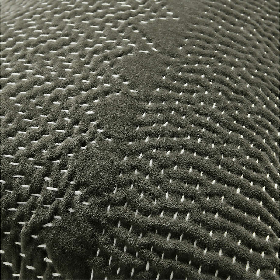 Sashiko Organic Cotton Velvet 22"x15" Burnt Green Throw Pillow with Feather Insert - Image 1