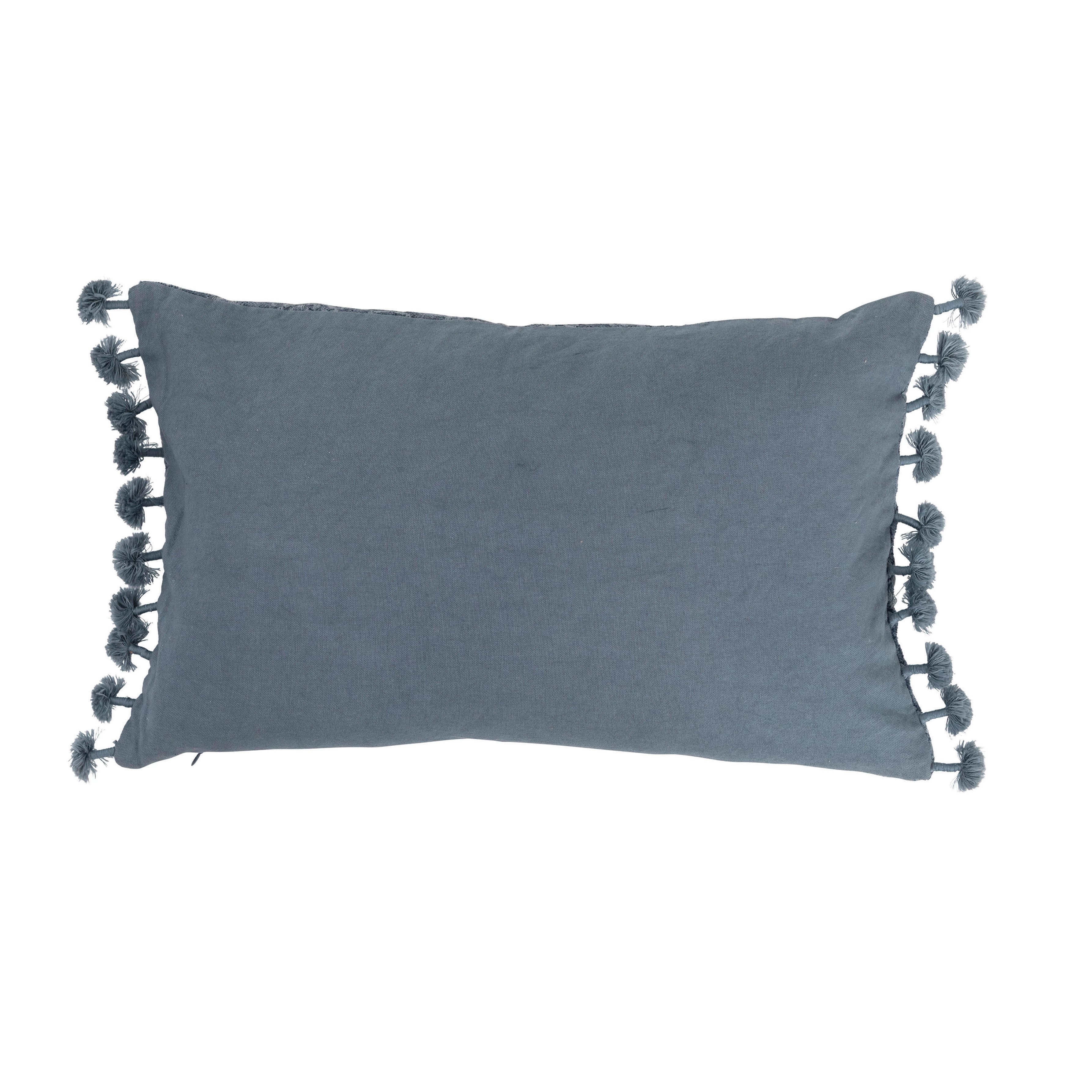 Cotton Chenille Lumbar Pillow with Embroidery and Tassels - Image 1