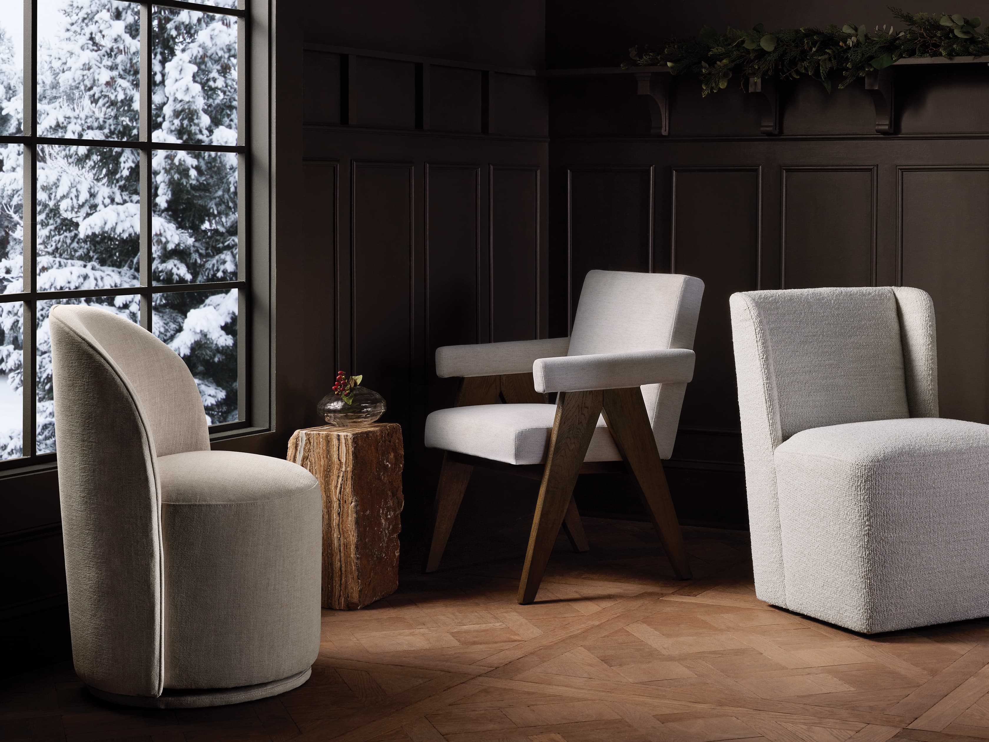 Kira Swivel Dining Chair in Nomad Snow Upholstered White - Image 5