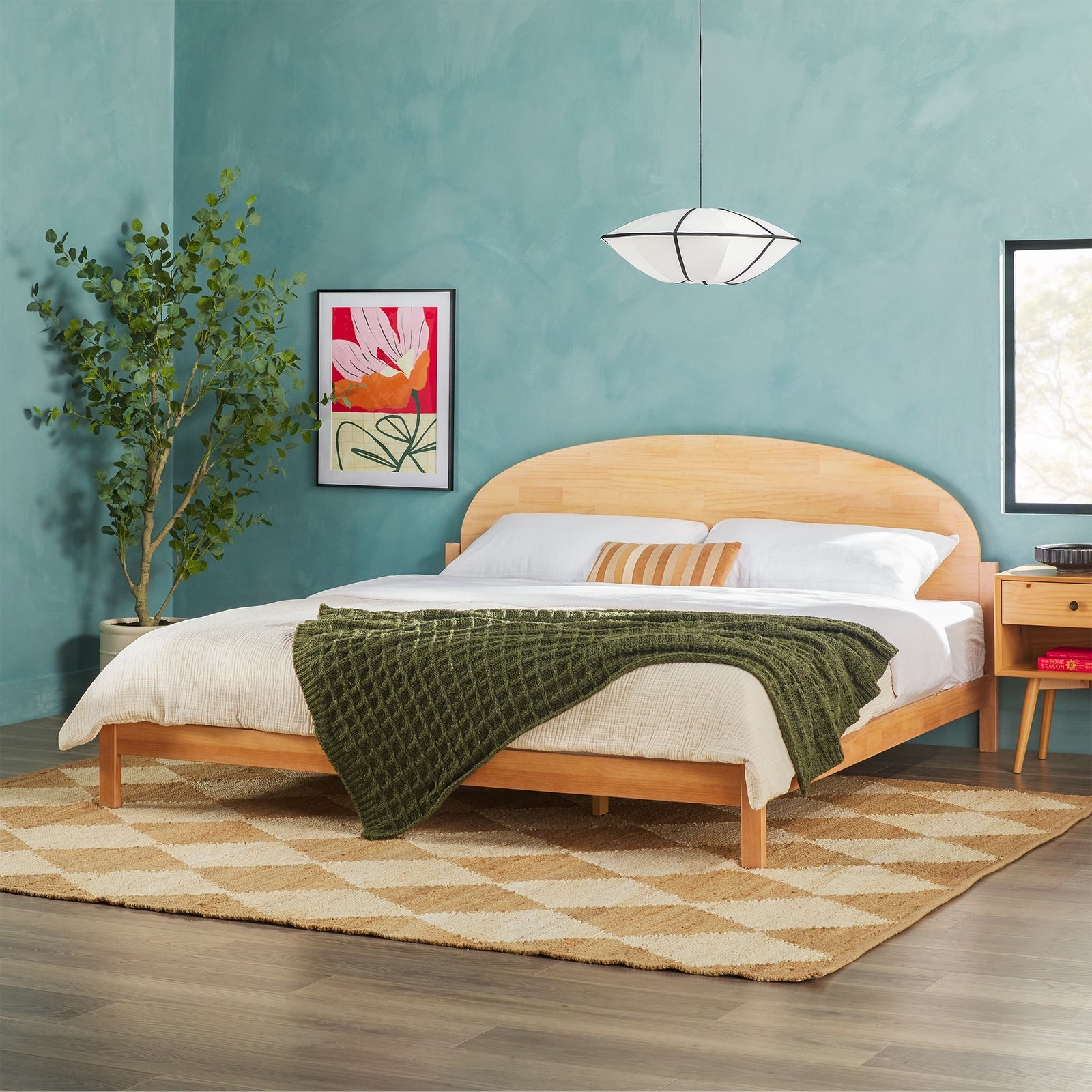 Boho Solid Wood Queen Bed - Cerused White - Image 0