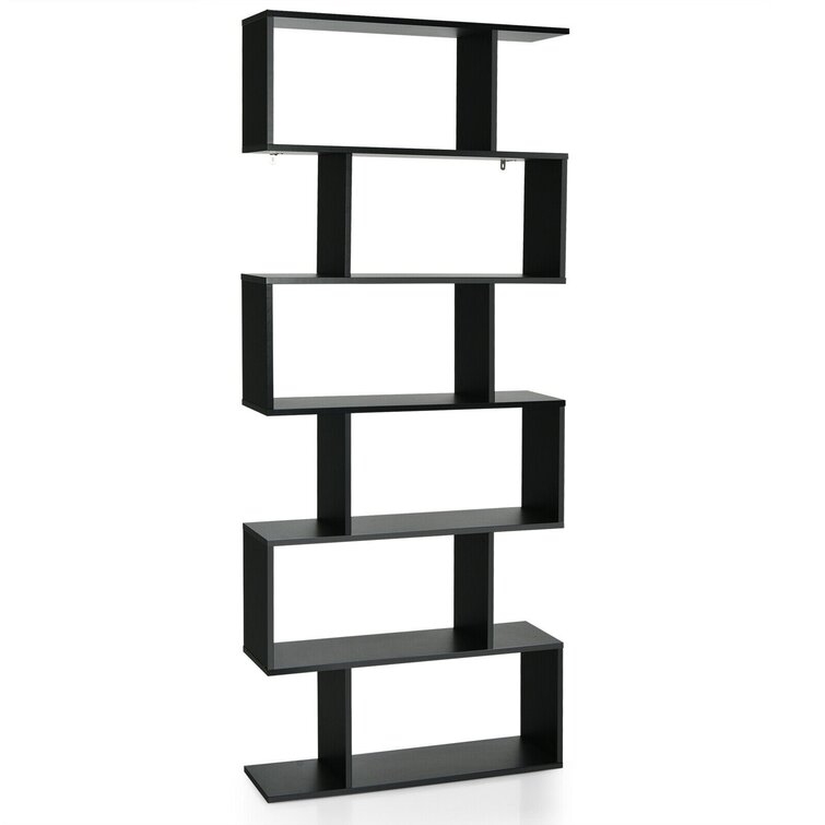 Latitude Run® 6 Tier S-shaped Bookshelf Storage Display Bookcase Decor Z-shelf Black - Image 0